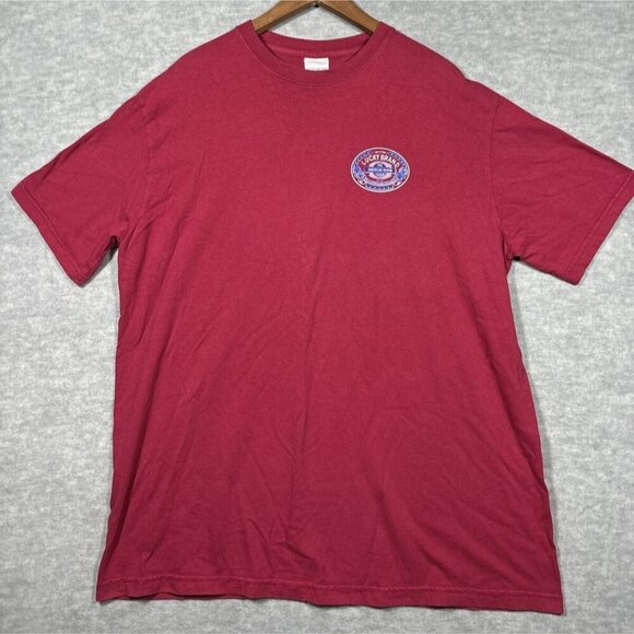 Lucky Brand Mens Sz L T-Shirt Tee Red  Made in USA Casual‎ Screen Print - Picture 2 of 4